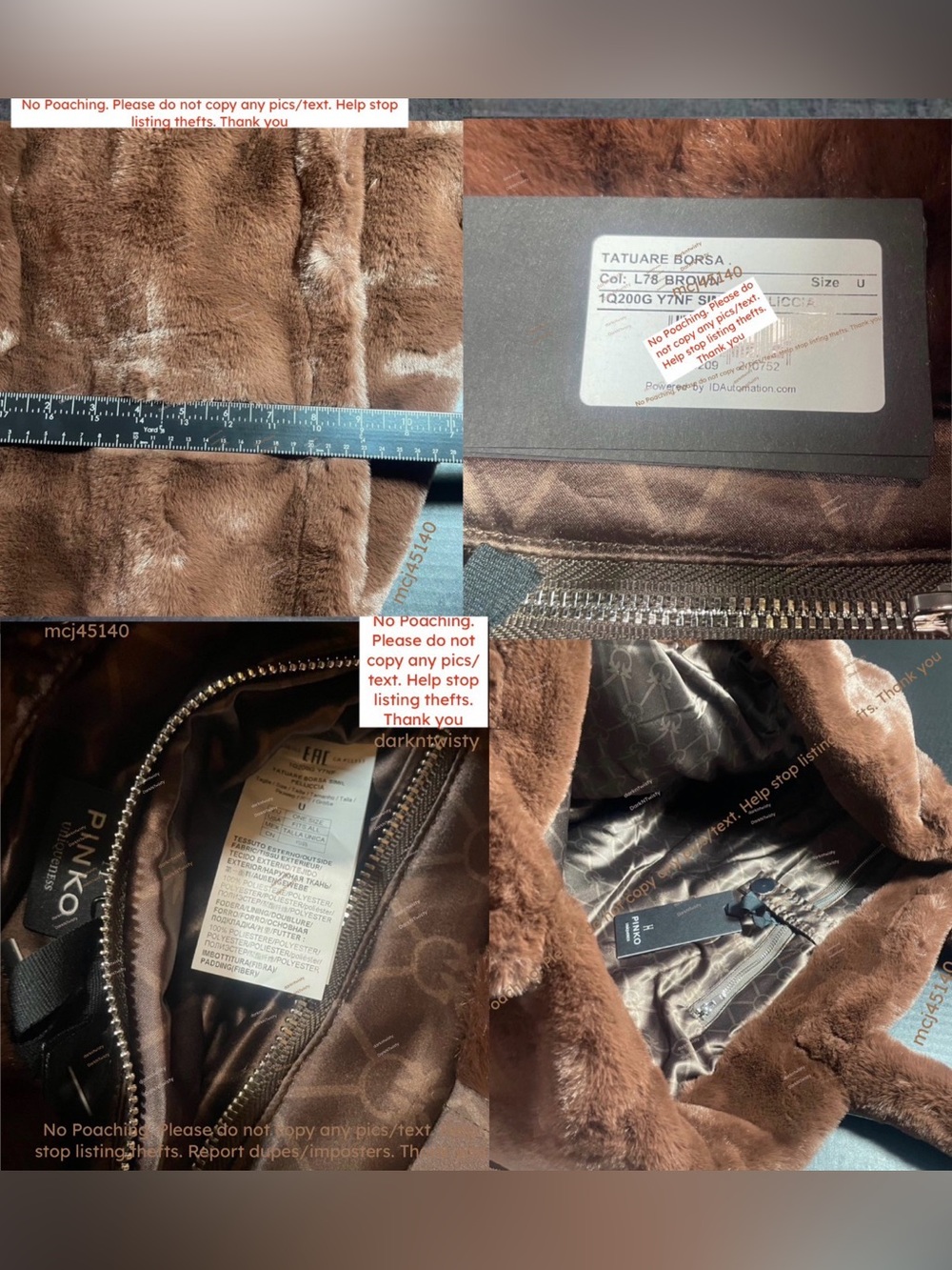 LUSCIOUS GREAT GIFT!! BNWT Pinko Debossed faux fur plush tote brown PRICE FIRM - Picture 15 of 16